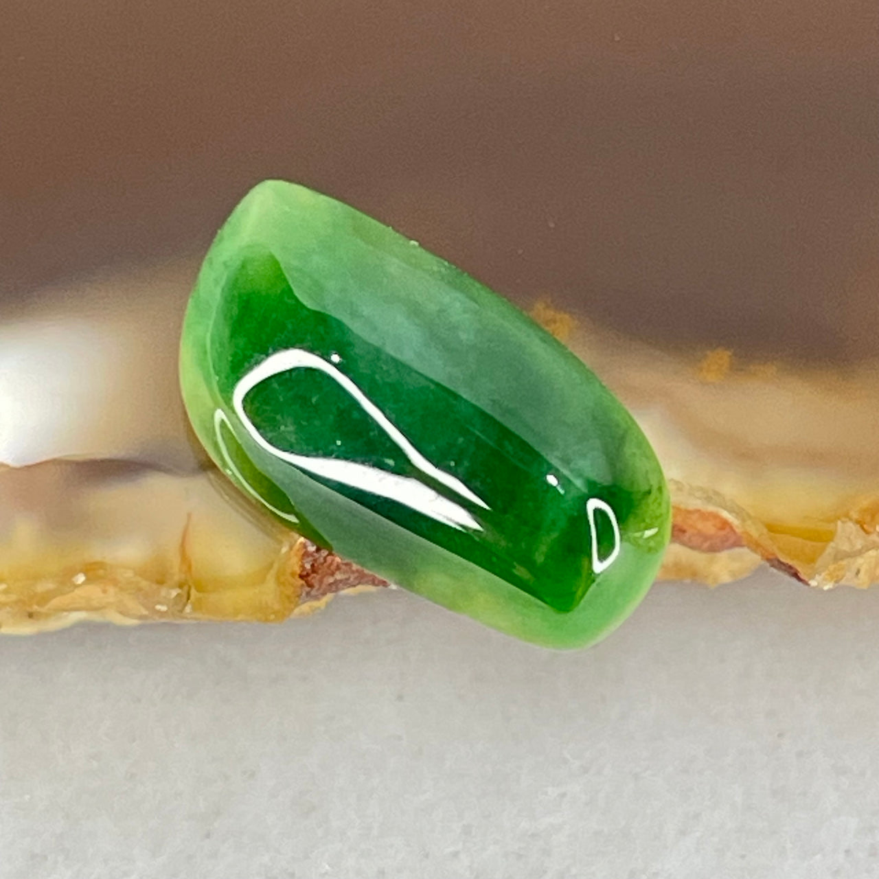 Type A Dark Spicy Green with Yellow Jadeite Stone For Setting 0.98g 14.0 by 7.6 by 4.7mm