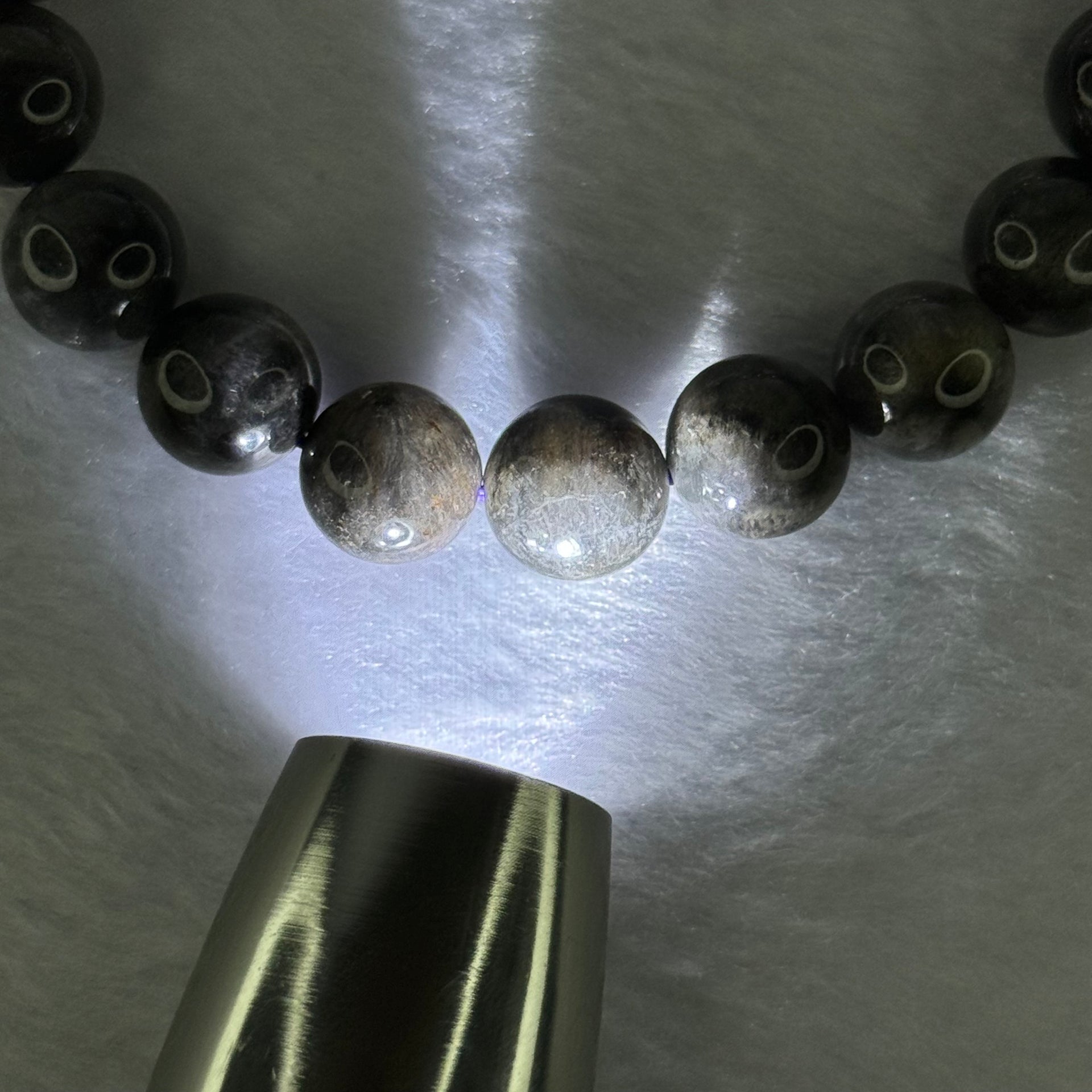 Natural Black Auralite 23 Bracelet 天然黑激光23手链 38.55g 18cm 11.7mm 18 Beads - Huangs Jadeite and Jewelry Pte Ltd