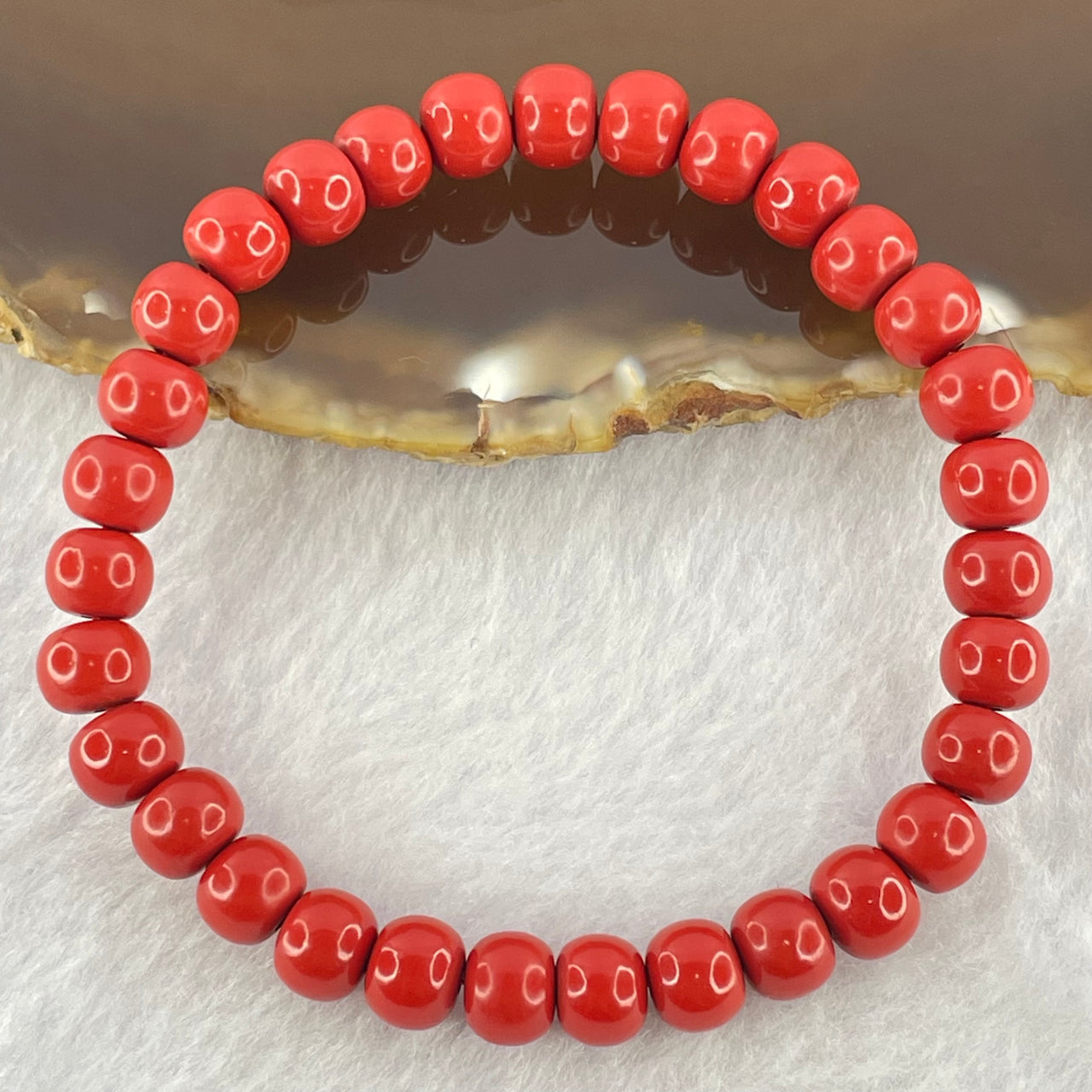 Natural Red Cinnabar Beads Bracelet 37.60g 15.5cm 7.1mm by 31 Beads