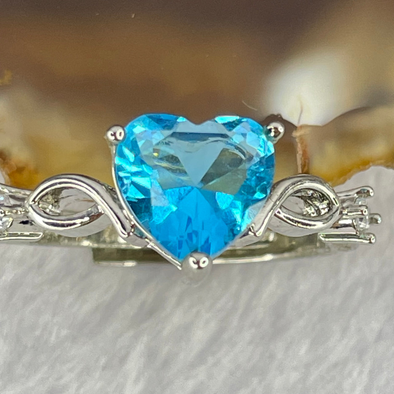 Blue Cubic Zirconia in S925 Sliver Ring (Adjustable Size) 2.07g 8.7 by 7.1 by 5.0mm