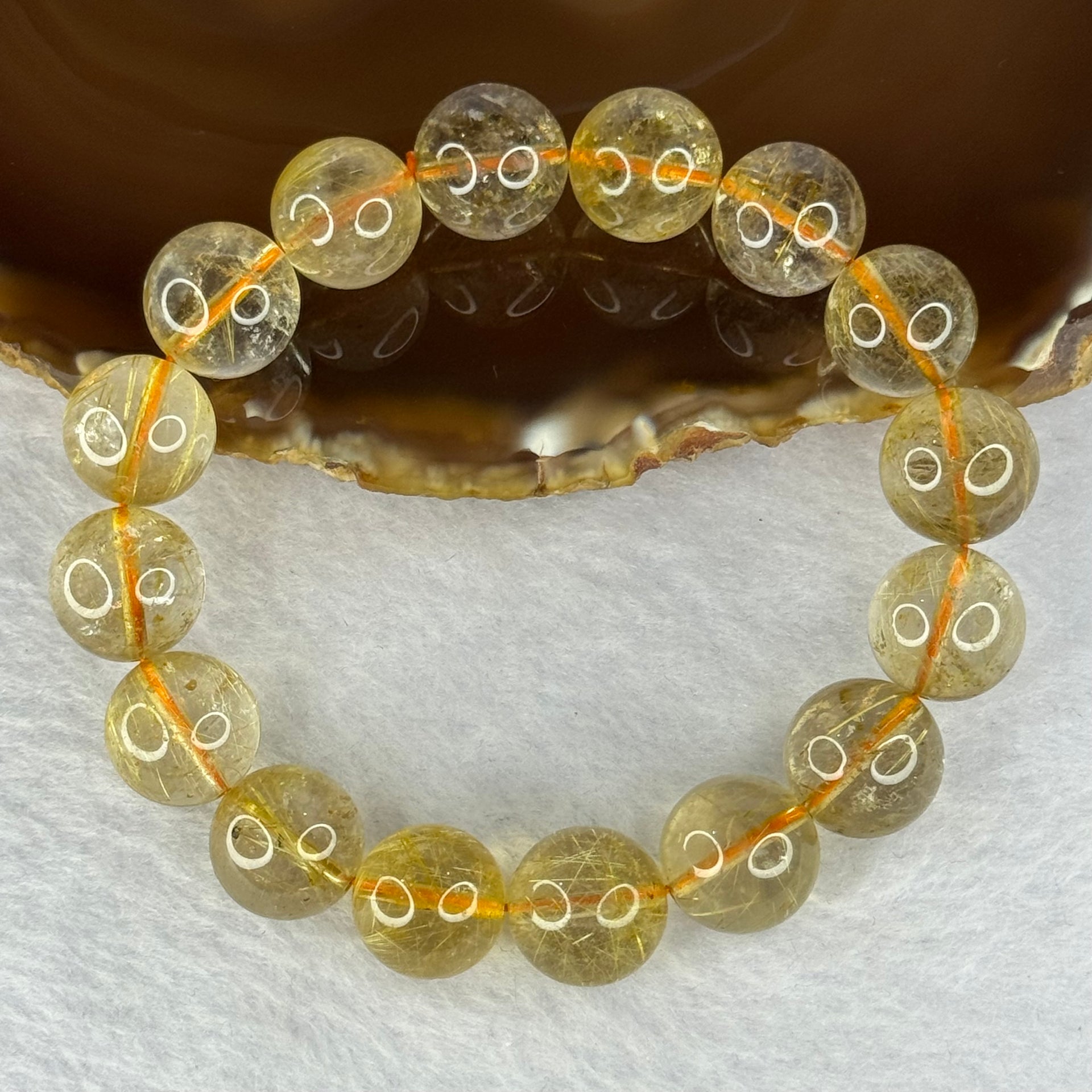 Natural Golden Rutilated Quartz Beads 天然金发水晶手链 57.76g 19cm 14.0mm 16 Beads - Huangs Jadeite and Jewelry Pte Ltd