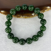 Old Mine Natural Deep Vibrant Green Nephrite Jade Beads Bracelet 天然和田玉手链 44.67g 17.5cm 12.1mm 17 Beads - Huangs Jadeite and Jewelry Pte Ltd