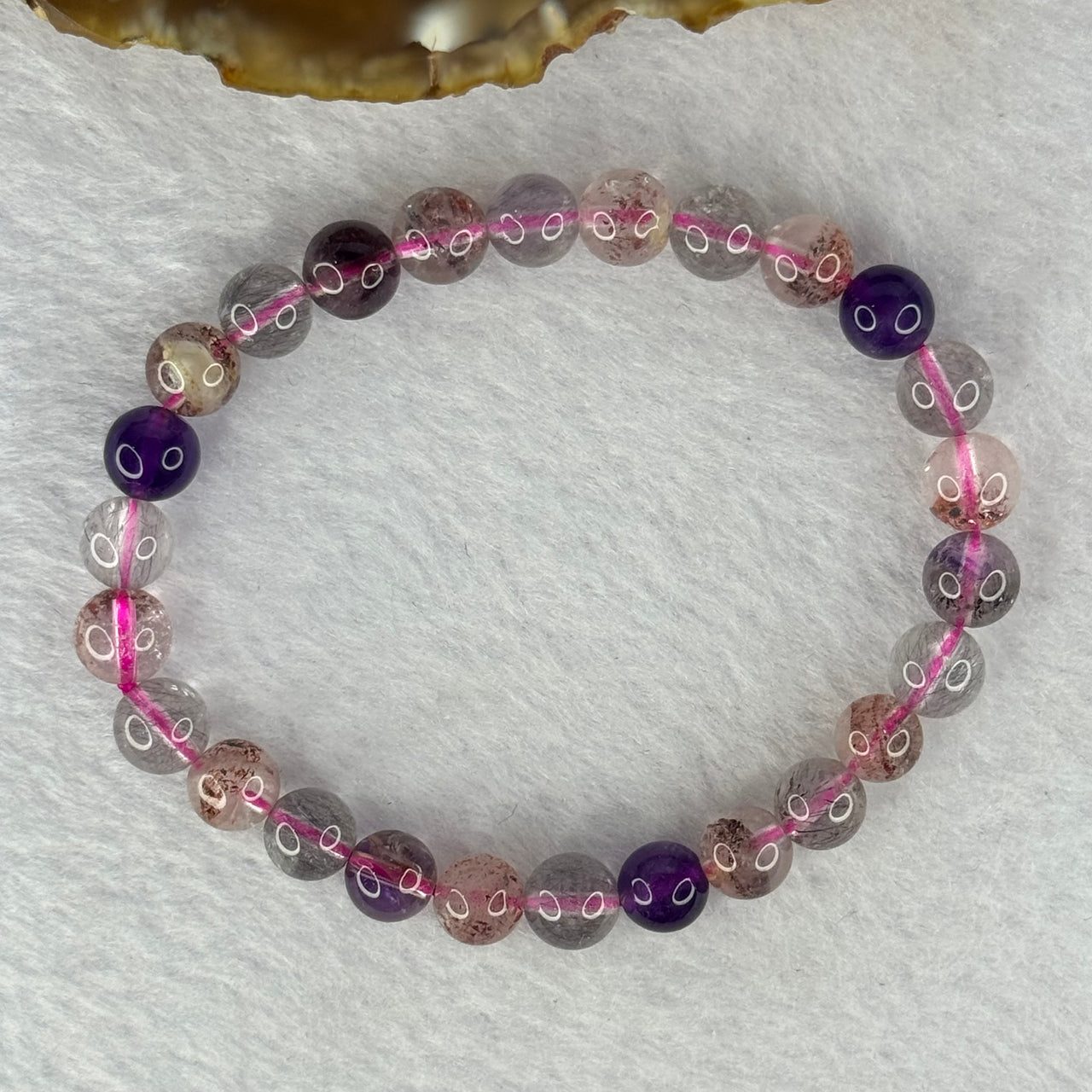 Above Average Grade Natural Super 7 Crystal Beads Bracelet 天然超级七水晶珠手链 15.97g 16.5cm 7.9mm 26 Beads - Huangs Jadeite and Jewelry Pte Ltd