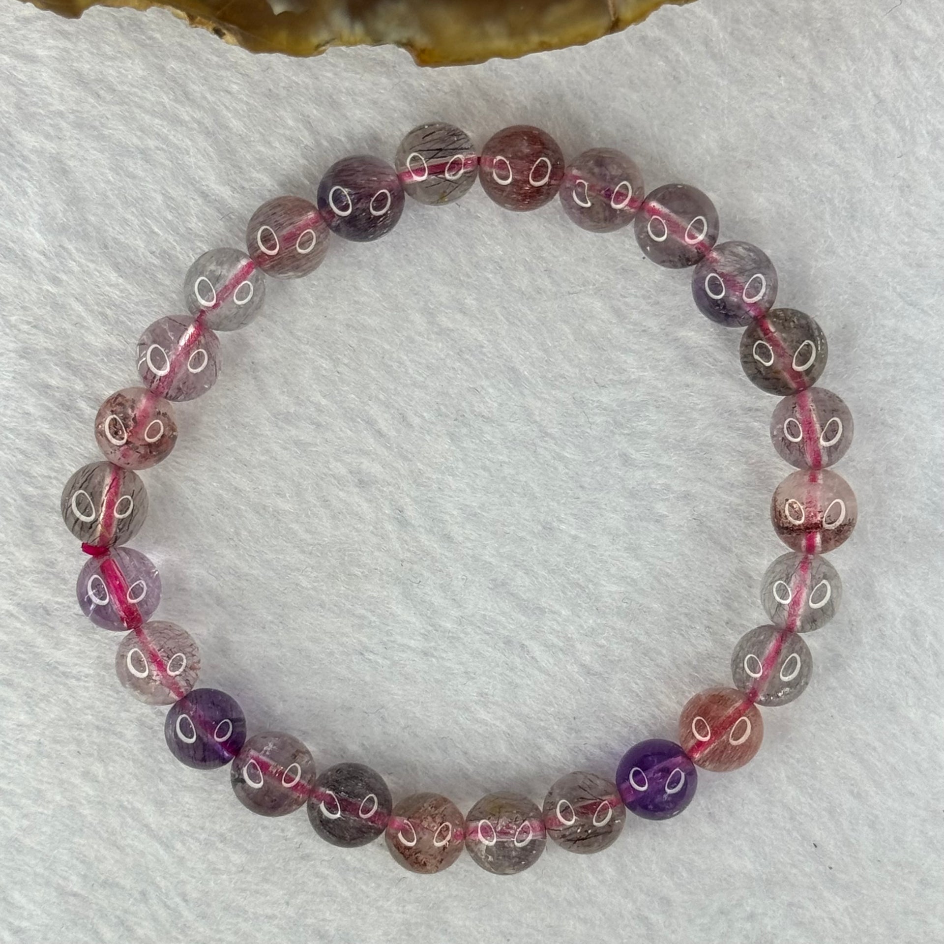 Above Average Grade Natural Super 7 Crystal Beads Bracelet 天然超级七水晶珠手链 13.03g 15.5mm 7.3mm 26 Beads - Huangs Jadeite and Jewelry Pte Ltd