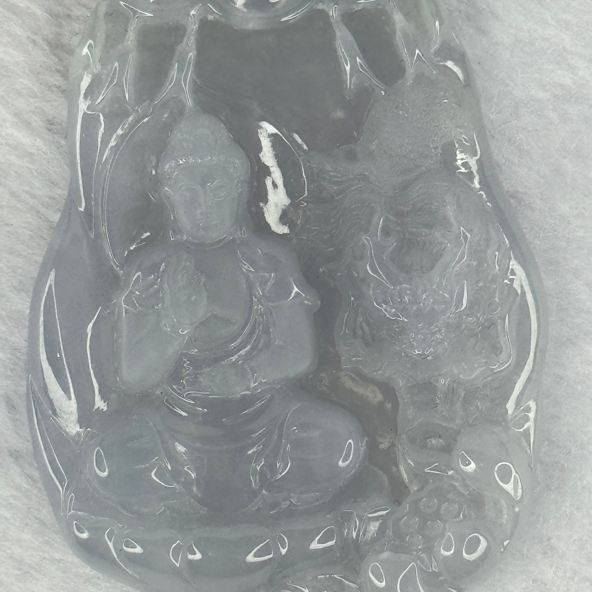 Grandmaster Certified Type A Icy Jelly Intense Lavender Jadeite Buddha and Dragon Pendent 47.05g 61.3 by 42.9 by 9.7mm - Huangs Jadeite and Jewelry Pte Ltd