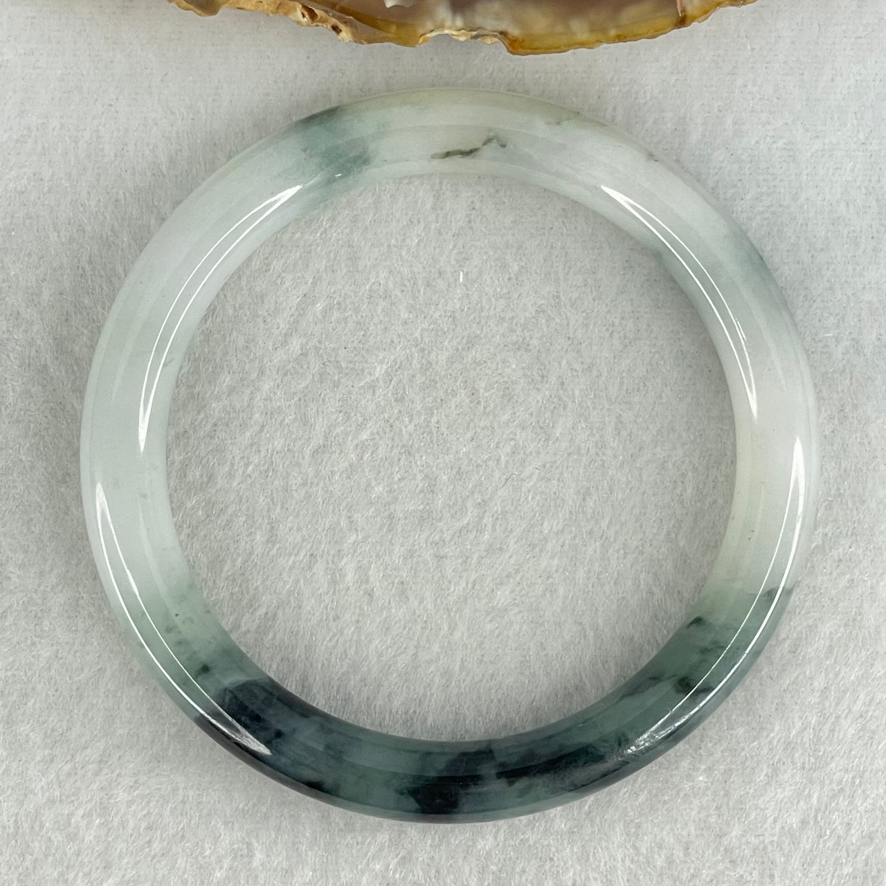 Type A Faint Green with Blueish Green Patches Jadeite Bangle Internal Diameter 53.2mm 31.33g 8.0 by 8.1mm (Internal Lines)