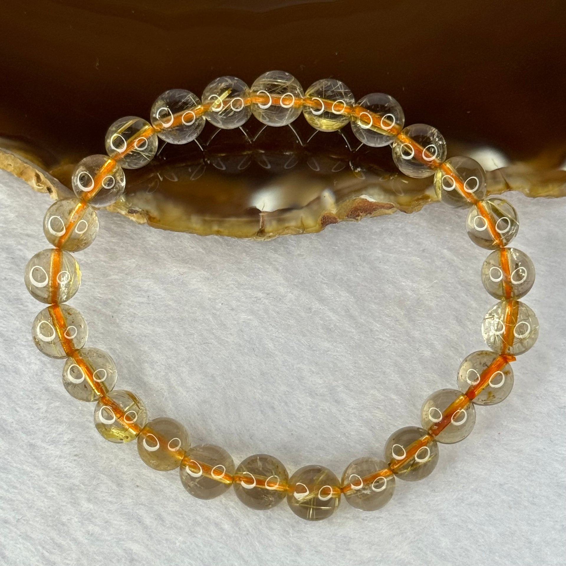 Natural Golden Rutilated Quartz Beads 天然金发水晶手链 15.33g 15.5cm 7.9mm 25 Beads - Huangs Jadeite and Jewelry Pte Ltd