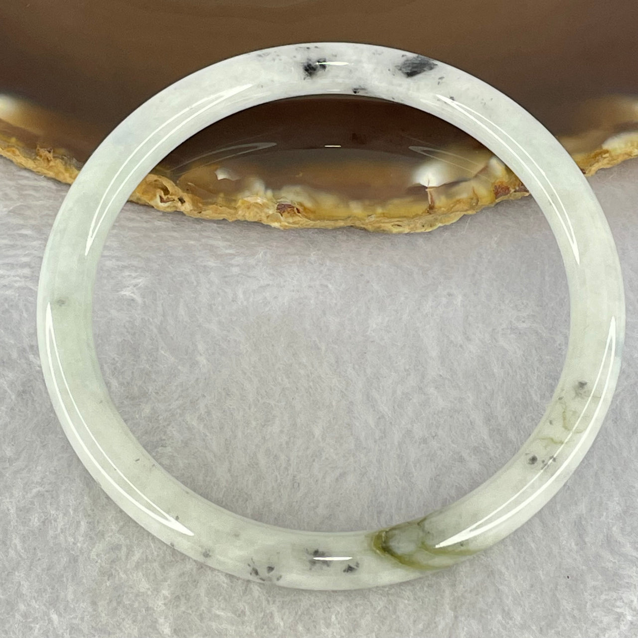 Type A Faint Lavender with Moss Green and Grey Patches Jadeite Bangle Internal Diameter 59.7mm 23.90g 6.8 by 6.8mm (External Lines)