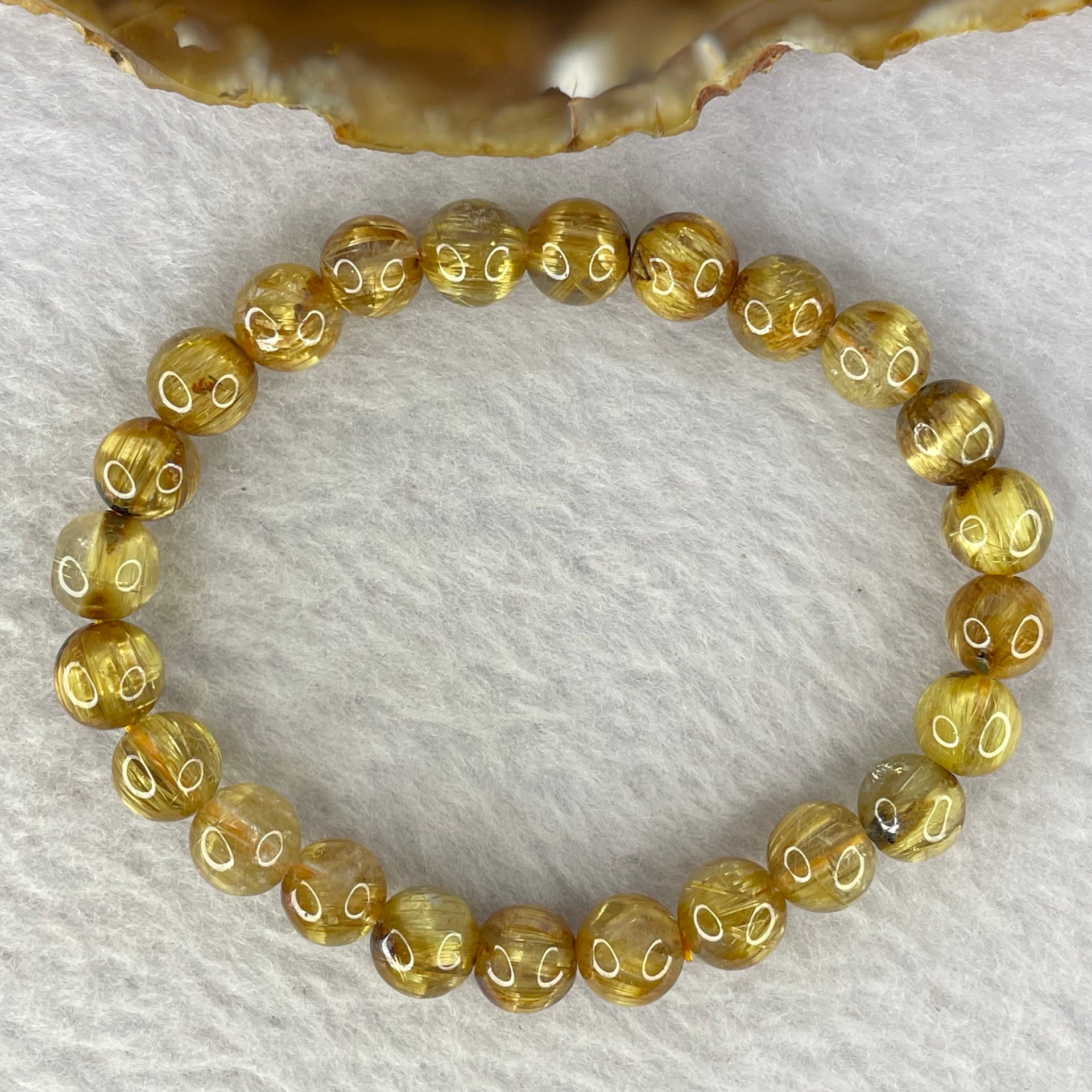 High Quality Natural Golden Rutilated Quartz Bracelet 顺发金手链 16.37g 7.8 mm 24 Beads - Huangs Jadeite and Jewelry Pte Ltd