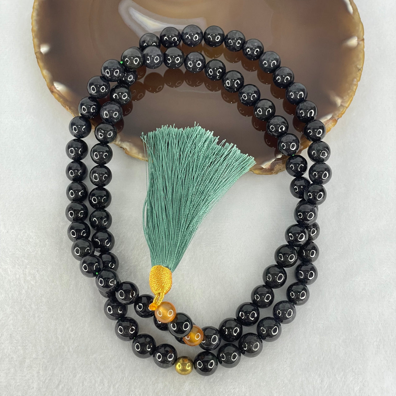 Type A Opaque Wuji Black Jadeite Beads Necklace 138.78g 74cm 10.2mm 76 Beads