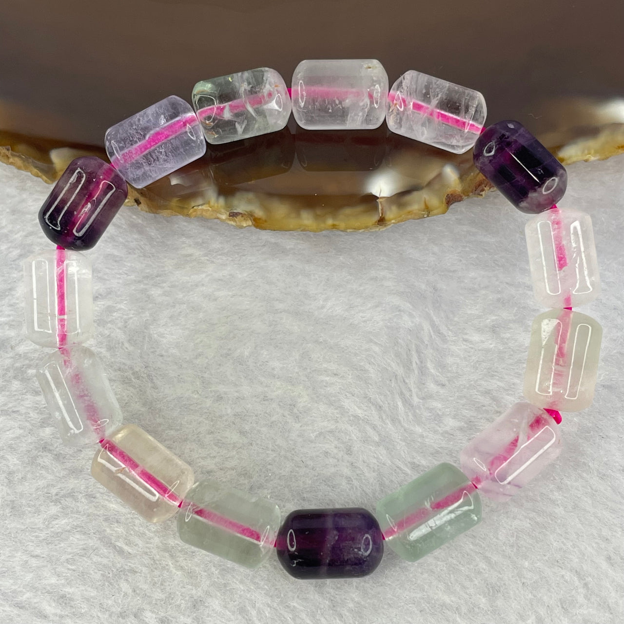 Natural Purple Pink Green Fluorite Beads Bracelet 27.02g 8.3mm 15 Beads 16cm - Huangs Jadeite and Jewelry Pte Ltd