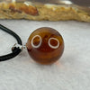 Natural Cognac with Red Amber Round Silver Pendant with String Necklace 3.44g 15.2mm