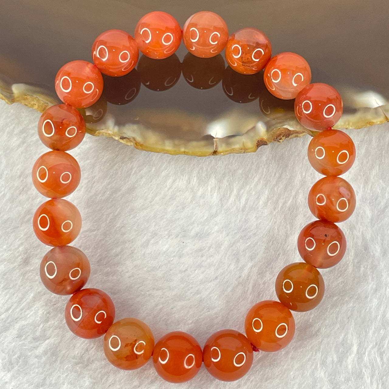 Natural Red Floral Agate Beads Bracelet 天然红飘花玛瑙手链 23.70g 16cm 9.7mm 20 Beads