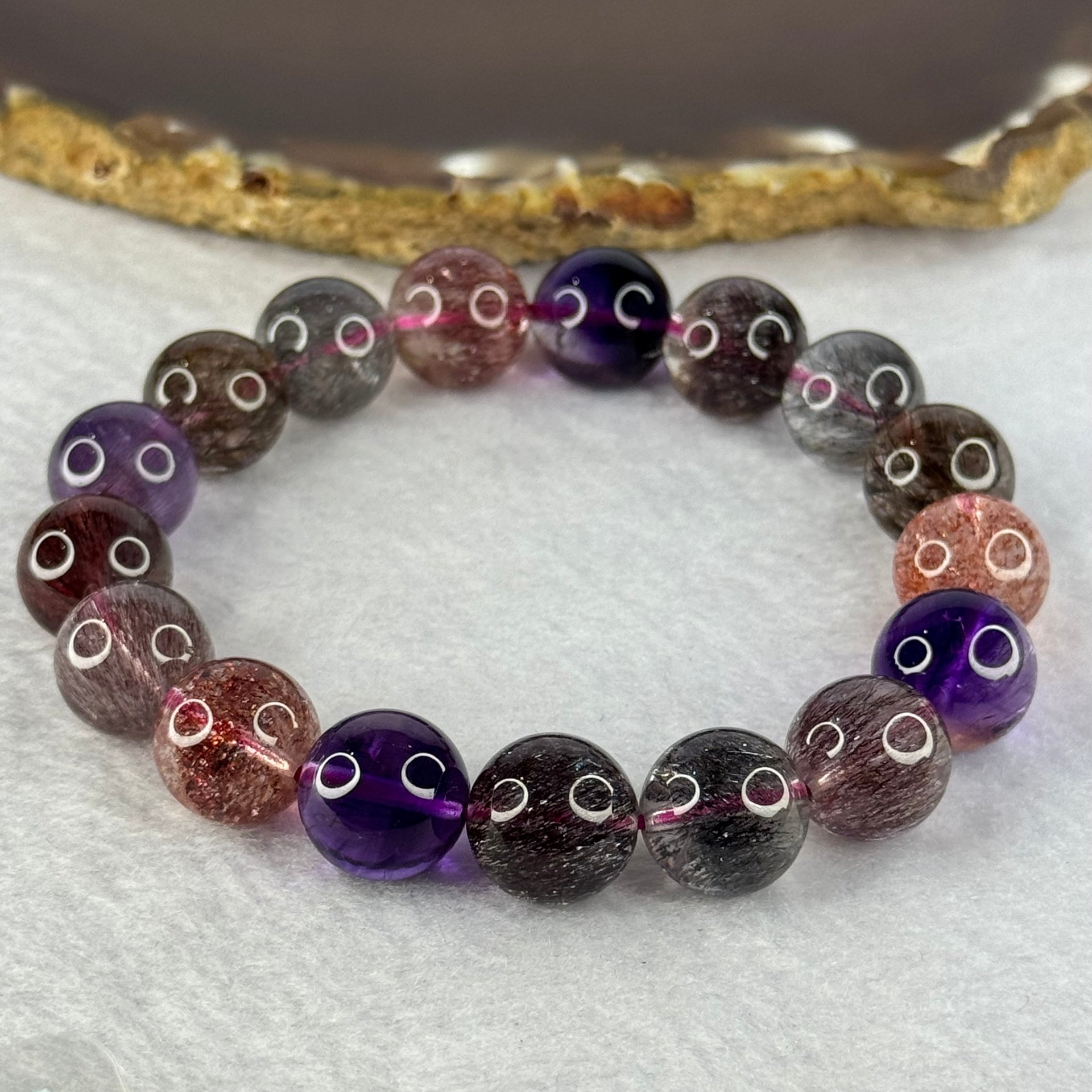 Superior Grade Natural Transparent Blackcurrant Super 7 Beads Bracelet 特级透明天然黑加仑超级七珠手链 43.28g 18cm 12.3mm 17 Beads - Huangs Jadeite and Jewelry Pte Ltd