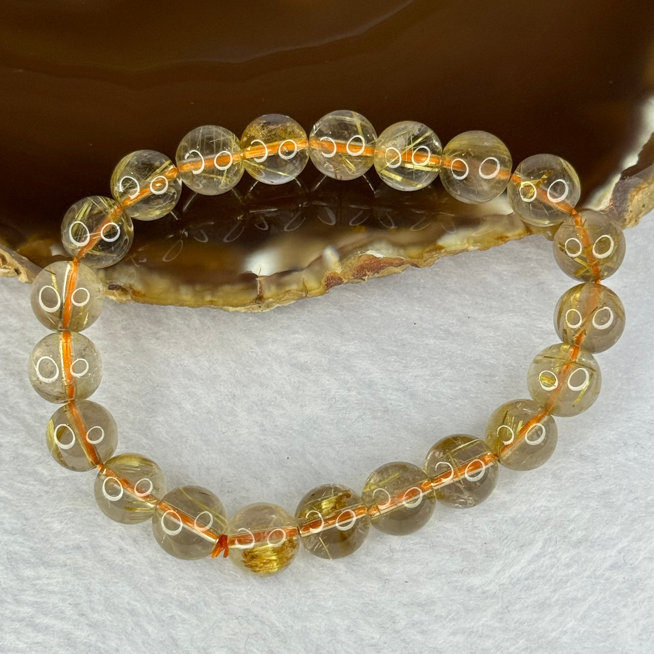 Natural Golden Rutilated Quartz Beads 天然金发水晶手链 22.25g 15.5cm 9.4mm 21 Beads - Huangs Jadeite and Jewelry Pte Ltd