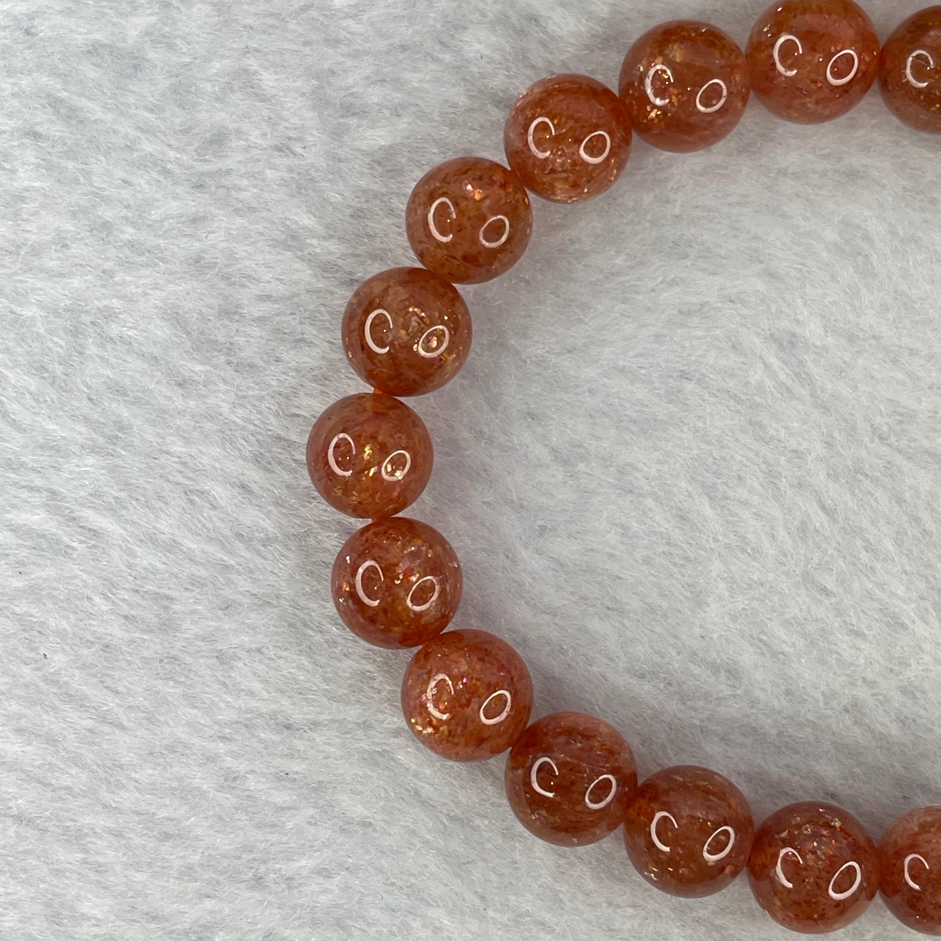 Good Grade Natural Sunstone, Heliolite and Aventurine Feldapar Beads Bracelet 天然金太阳日光石珠手链 17.14g 15.5 cm 8.4 mm 23 Beads - Huangs Jadeite and Jewelry Pte Ltd