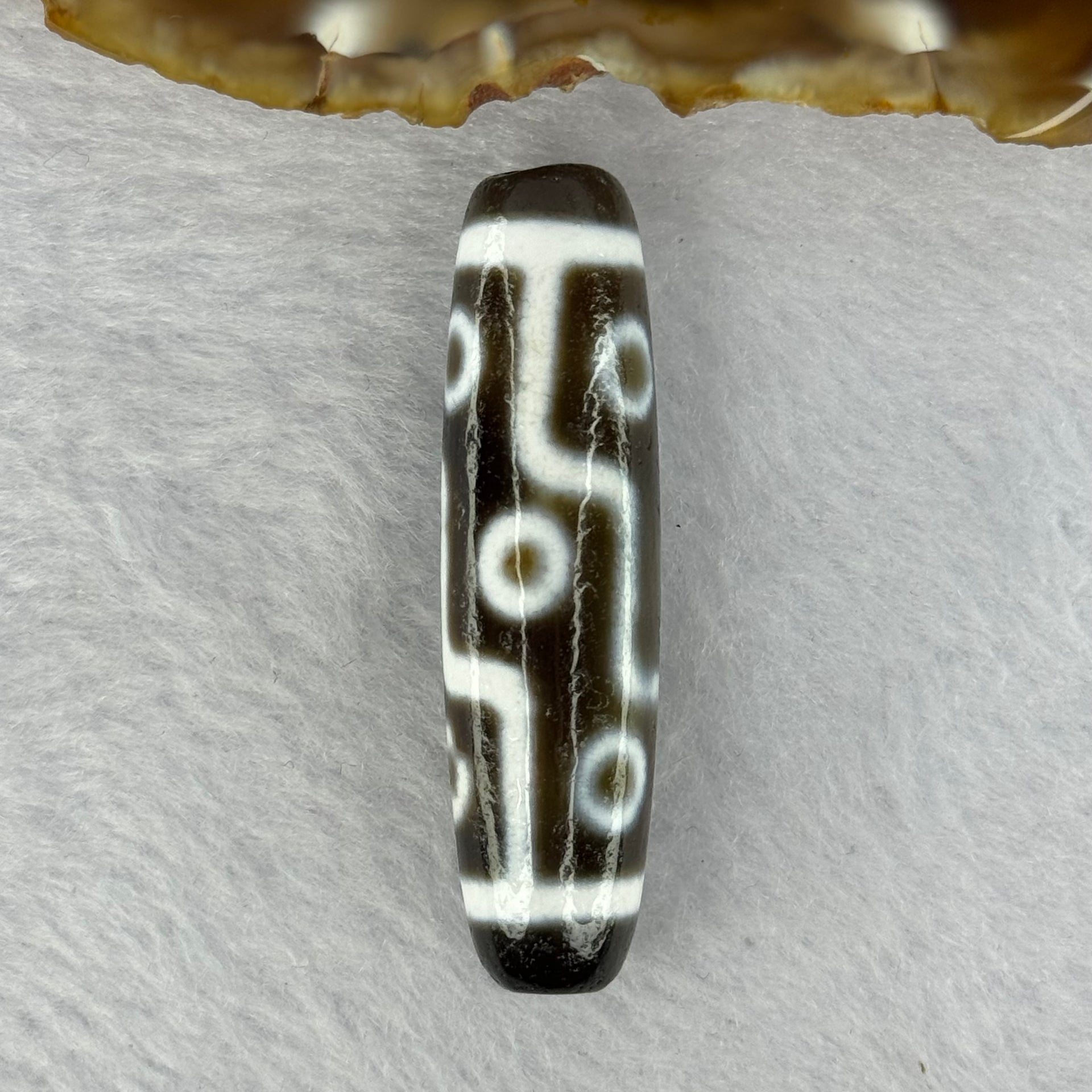 Natural Powerful Tibetan Old Oily Agate 9 Eyes Dzi Bead Heavenly Master (Tian Zhu) 九眼天诛 12.81g 48.8 by 12.9mm - Huangs Jadeite and Jewelry Pte Ltd