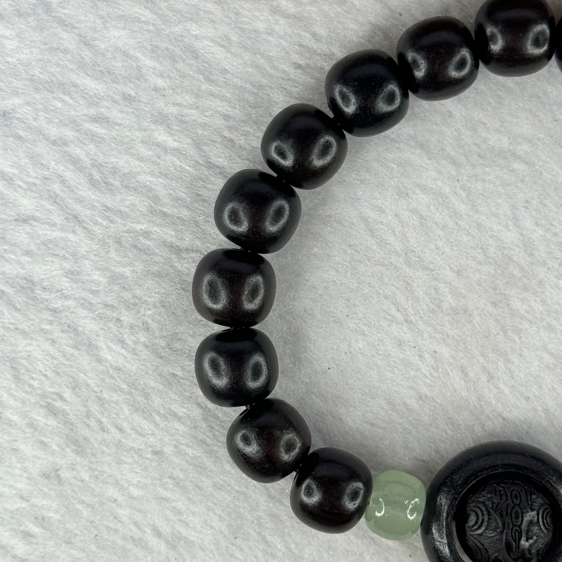 Natural Black Ebony Wood Beads with Movable Pixiu Pair and Coin Bead Bracelet 天然黑檀木珠手链 15.18g 16.5cm 10.0mm 17 Beads - Huangs Jadeite and Jewelry Pte Ltd