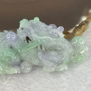 Grand Master Bright Intense Lavender Green Jadeite 3D Dragon 48.17g 91.9 by 36.4 by 11.8mm with Wooden Stand - Huangs Jadeite and Jewelry Pte Ltd