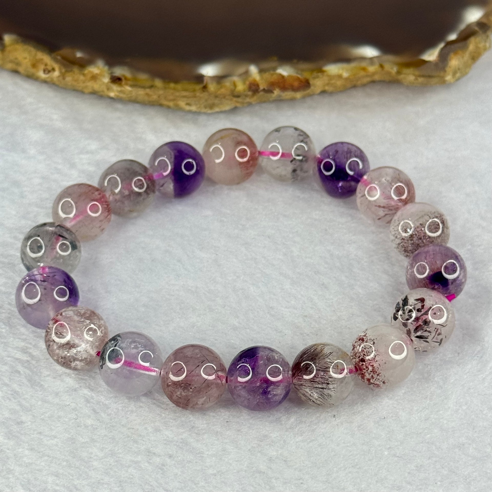 Above Average Grade Natural Super 7 Crystal Beads Bracelet 天然超级七水晶珠手链 34.91g 17cm 11.4mm 18 Beads - Huangs Jadeite and Jewelry Pte Ltd