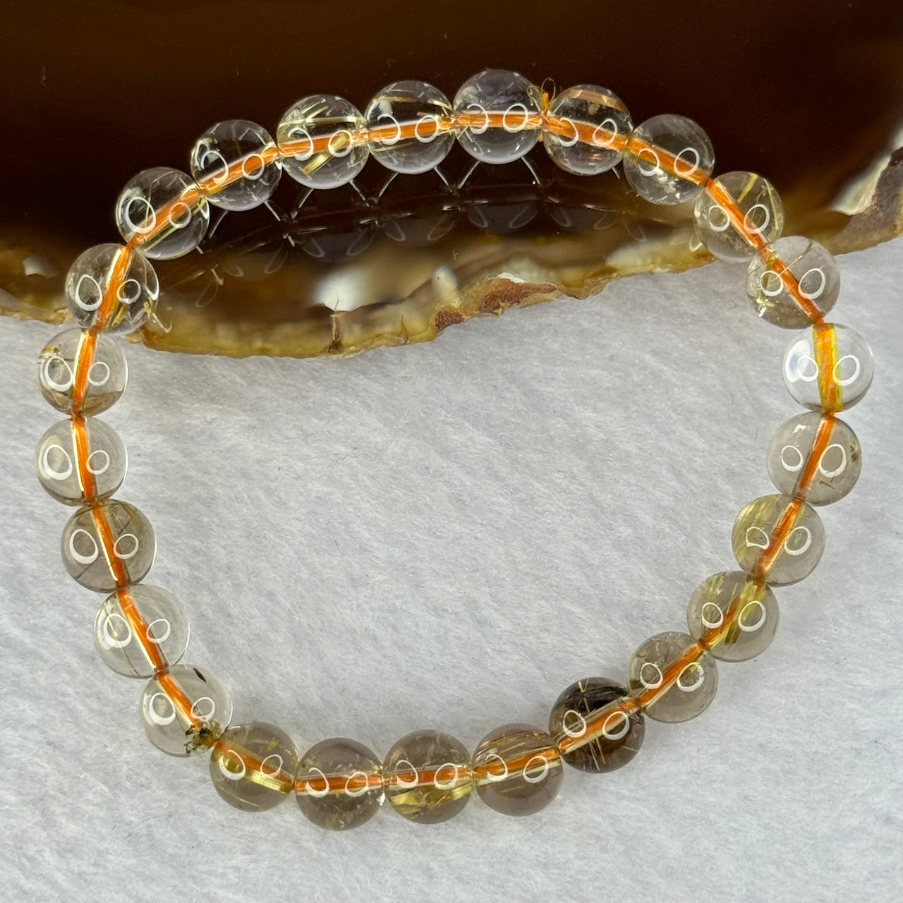 Natural Golden Rutilated Quartz Beads 天然金发水晶手链 15.73g 15.5cm 7.8mm 25 Beads - Huangs Jadeite and Jewelry Pte Ltd