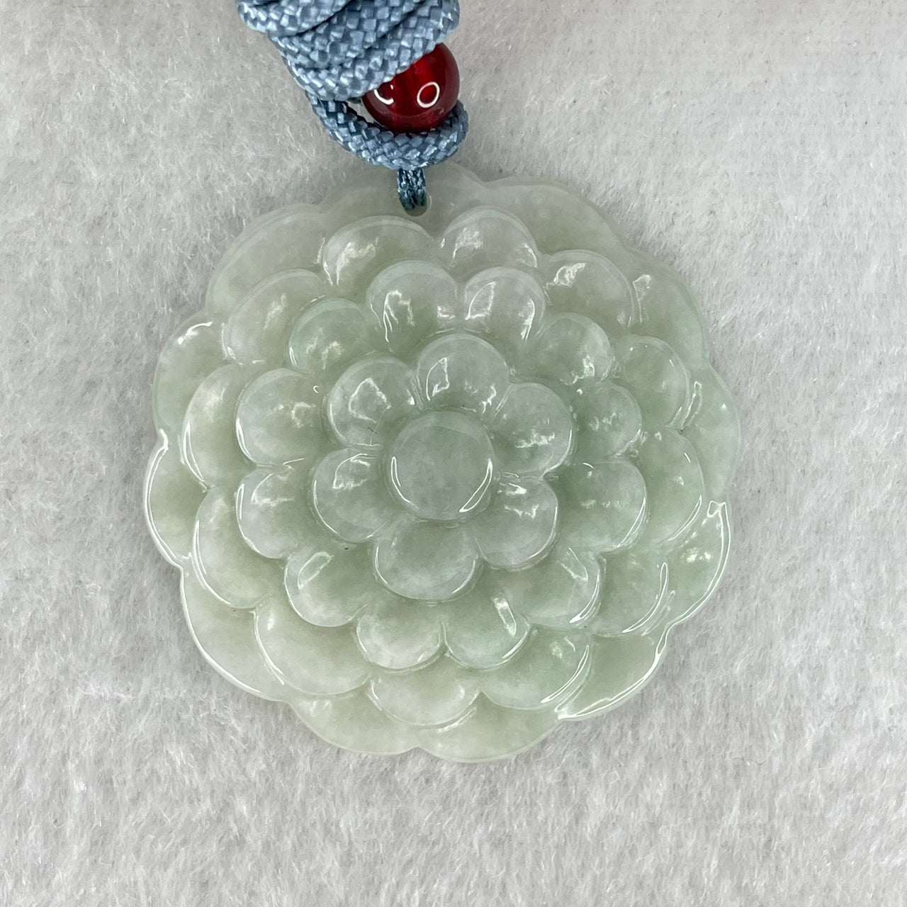 Type A Light Green Jadeite Prosperity Flower Pendant 15.68g 36.2 by 5.9mm