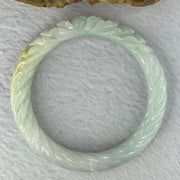 Type A Light Sky Blue with Yellow Patch Jadeite Flower Bangle 44.10g 11.7 by 9.0mm Inner Diameter 53.6mm - Huangs Jadeite and Jewelry Pte Ltd