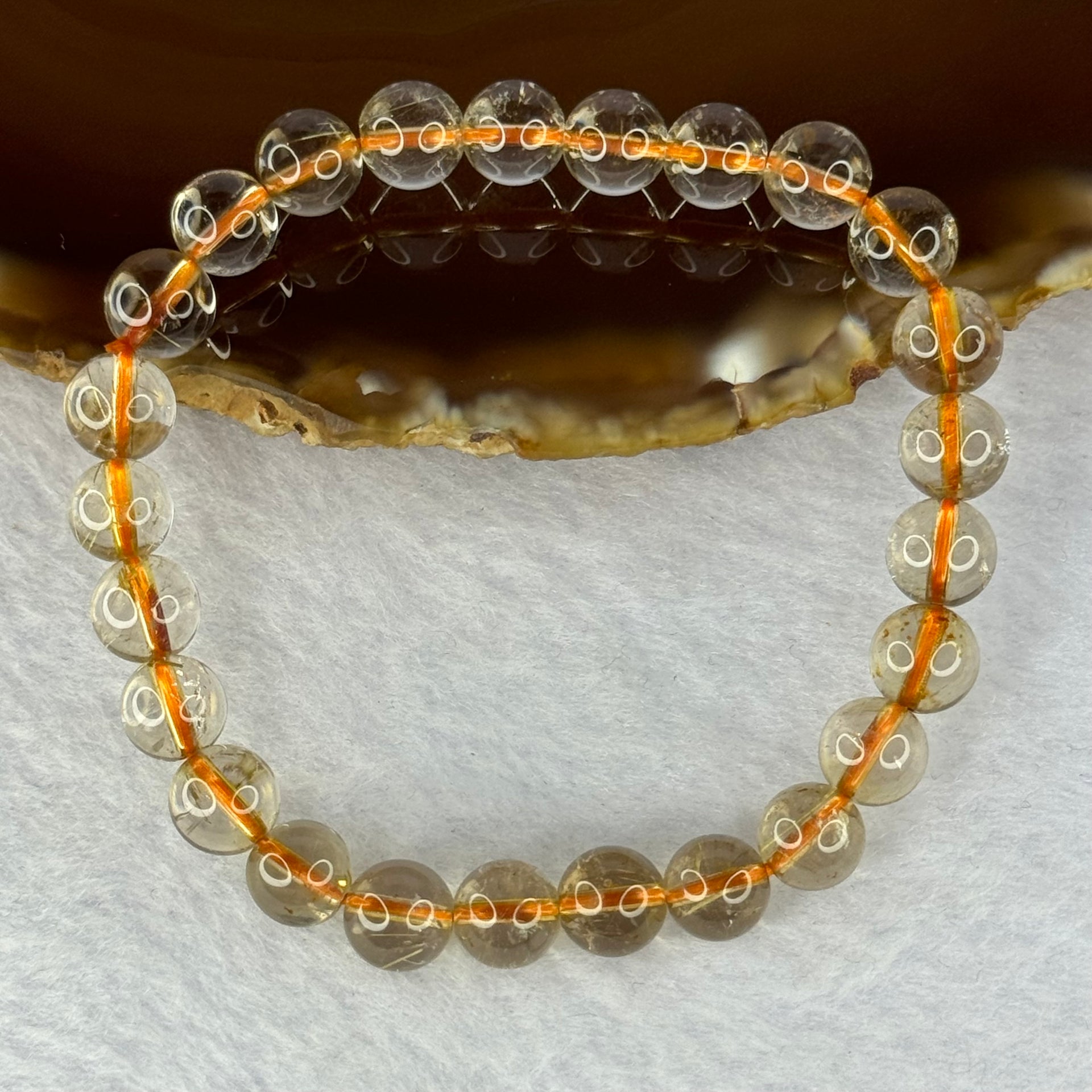 Natural Golden Rutilated Quartz Beads 天然金发水晶手链 15.58g 16cm 7.9mm 25 Beads - Huangs Jadeite and Jewelry Pte Ltd