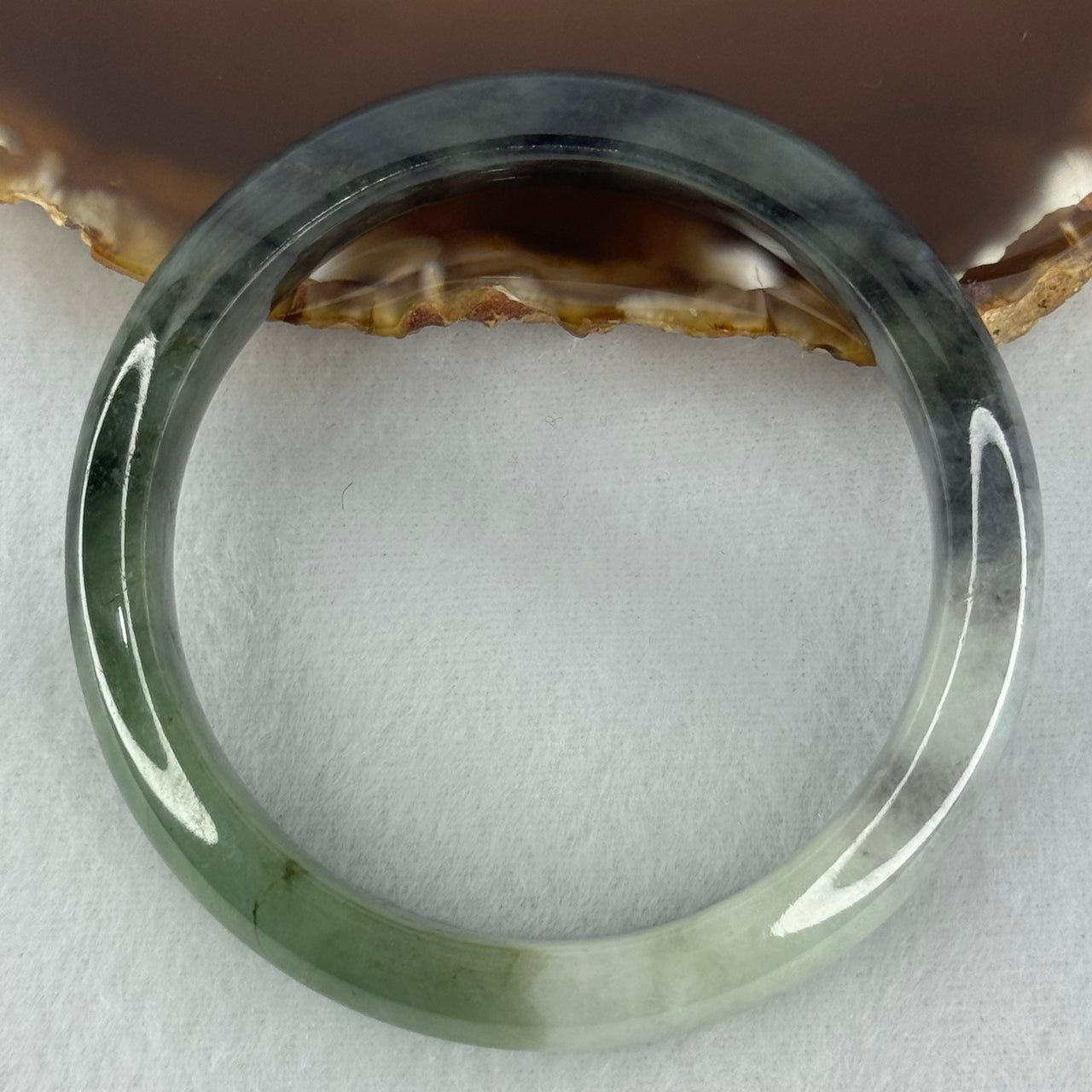 Type A Green and Wuji Black Grey Jadeite Bangle Internal Diameter 55.8mm 51.47g 12.4 by 8.1mm (Internal Lines)