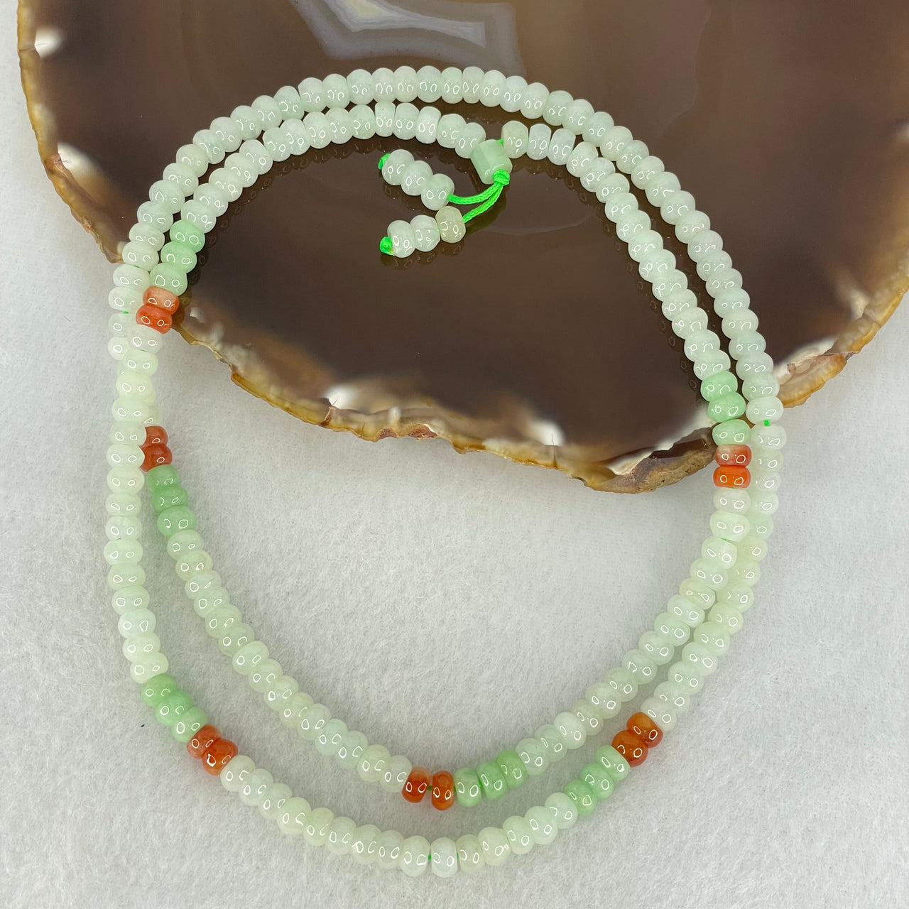 Type A Light Green Apple Green and Red Jadeite Beads Necklace 45.64g 64cm 5.8mm 181 + 6 Beads