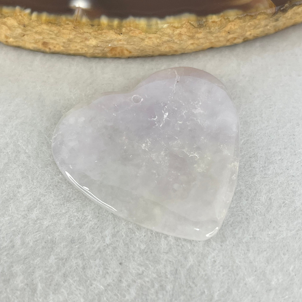 Type A Faint Lavender Jadeite Heart Shape Wu Shi Pai Pendant 6.55g 28.7 by 29.3 by 3.8mm (Slight External Rough on Back)