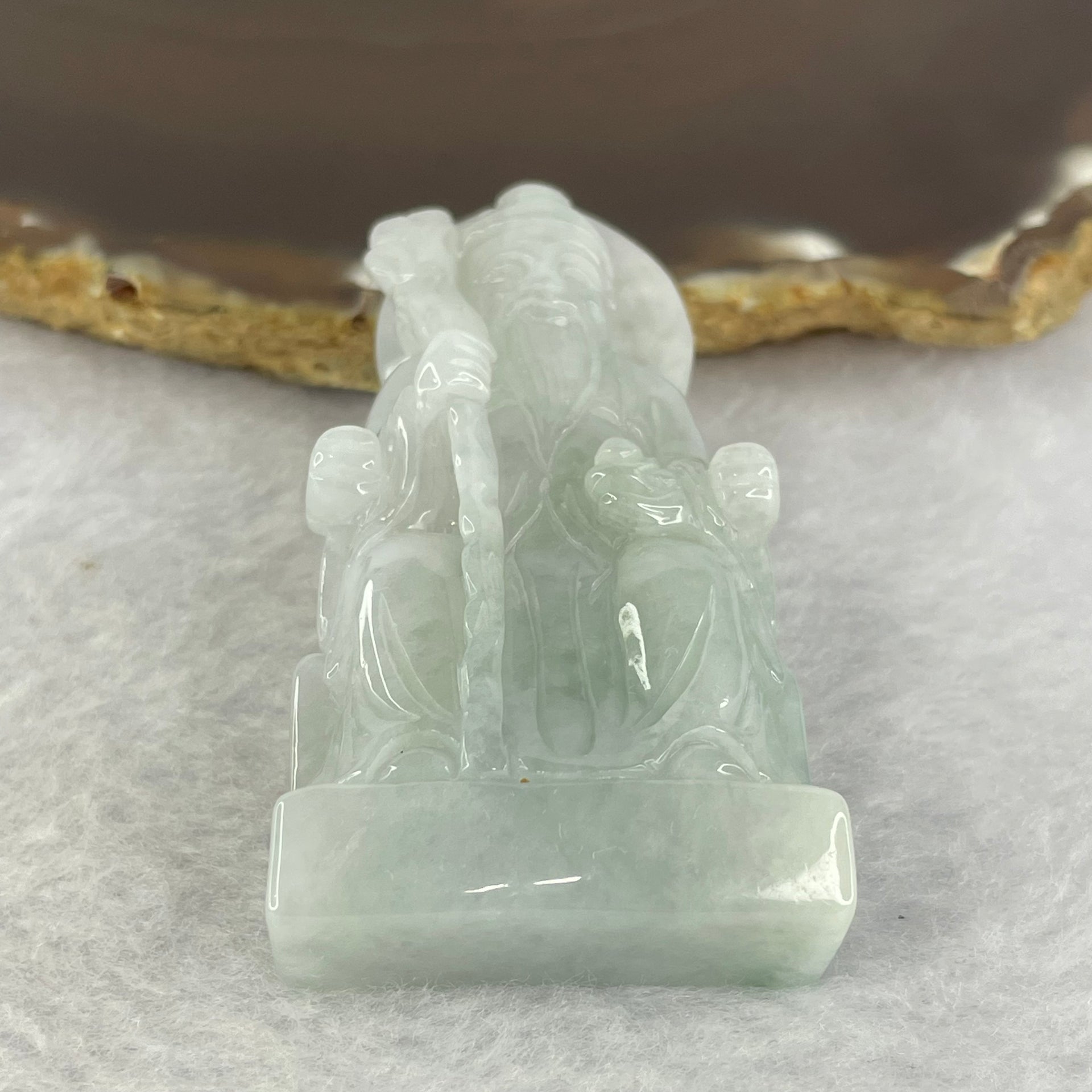 Type A Light Lavender Green Jadeite Tua Pek Kong 他伯公 Pendant 49.93g 60.2 by 33.1 by 13.4mm - Huangs Jadeite and Jewelry Pte Ltd