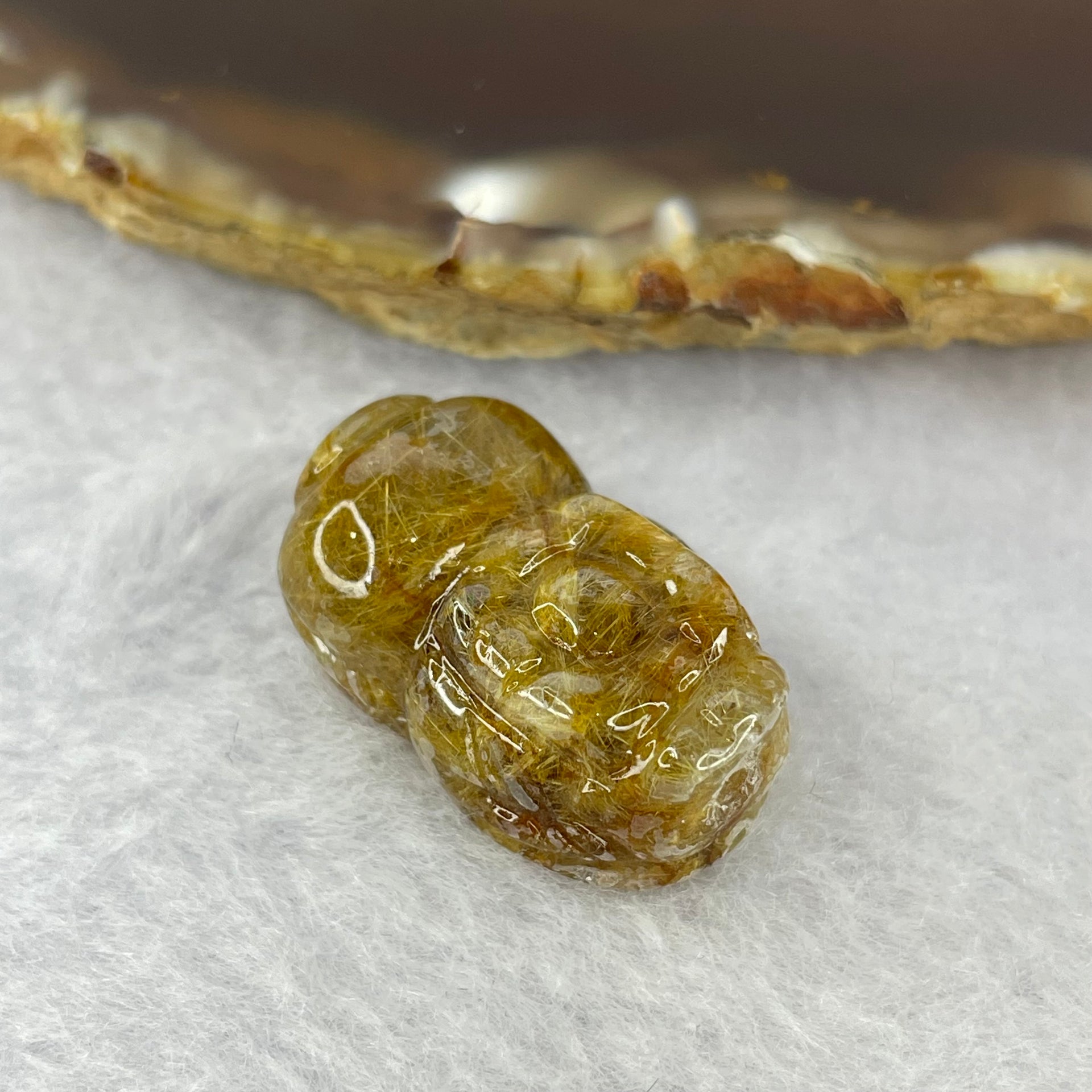 Above Average Grade Natural Golden Rutilated Quartz Pixiu Charm for Bracelet 天然金发水晶貔貅 7.53g 25.5 by 15.5 by 11.0mm - Huangs Jadeite and Jewelry Pte Ltd