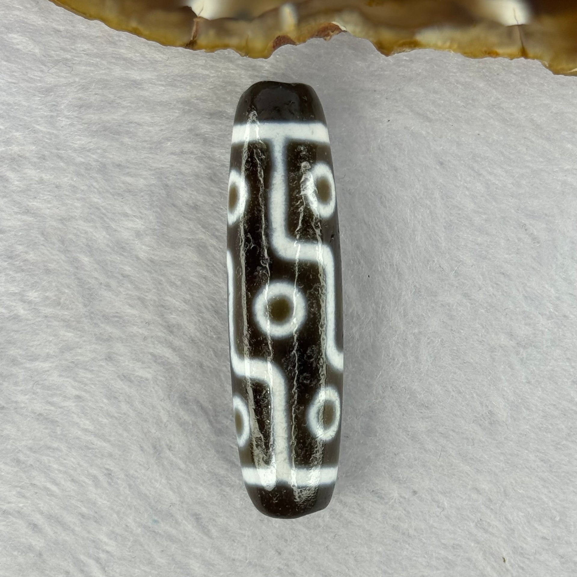 Natural Powerful Tibetan Old Oily Agate 9 Eyes Dzi Bead Heavenly Master (Tian Zhu) 九眼天诛 12.65g 48.5 by 12.8mm - Huangs Jadeite and Jewelry Pte Ltd