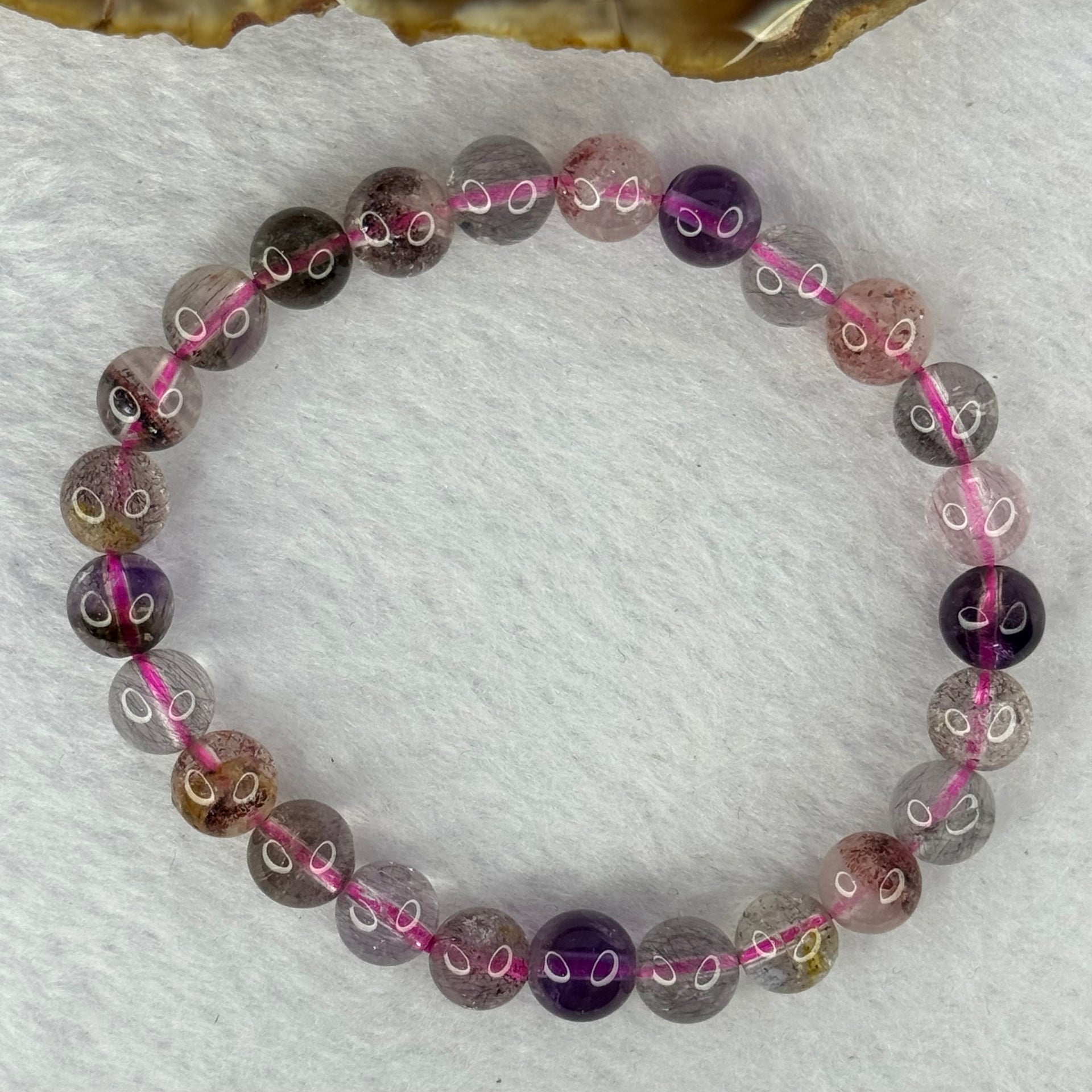 Above Average Grade Natural Super 7 Crystal Beads Bracelet 天然超级七水晶珠手链 15.66g 16cm 7.9mm 25 Beads - Huangs Jadeite and Jewelry Pte Ltd