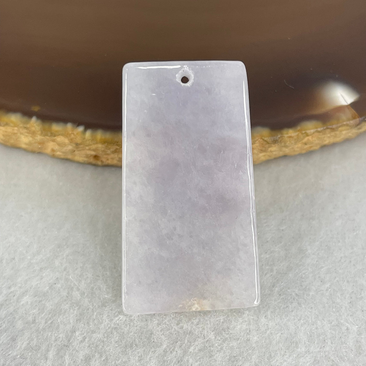 Type A Deep Lavender Jadeite Rectangle Wu Shi Pai Pendant 12.01g 31.8 by 17.6 by 6.9mm (Very Slight External Rough)