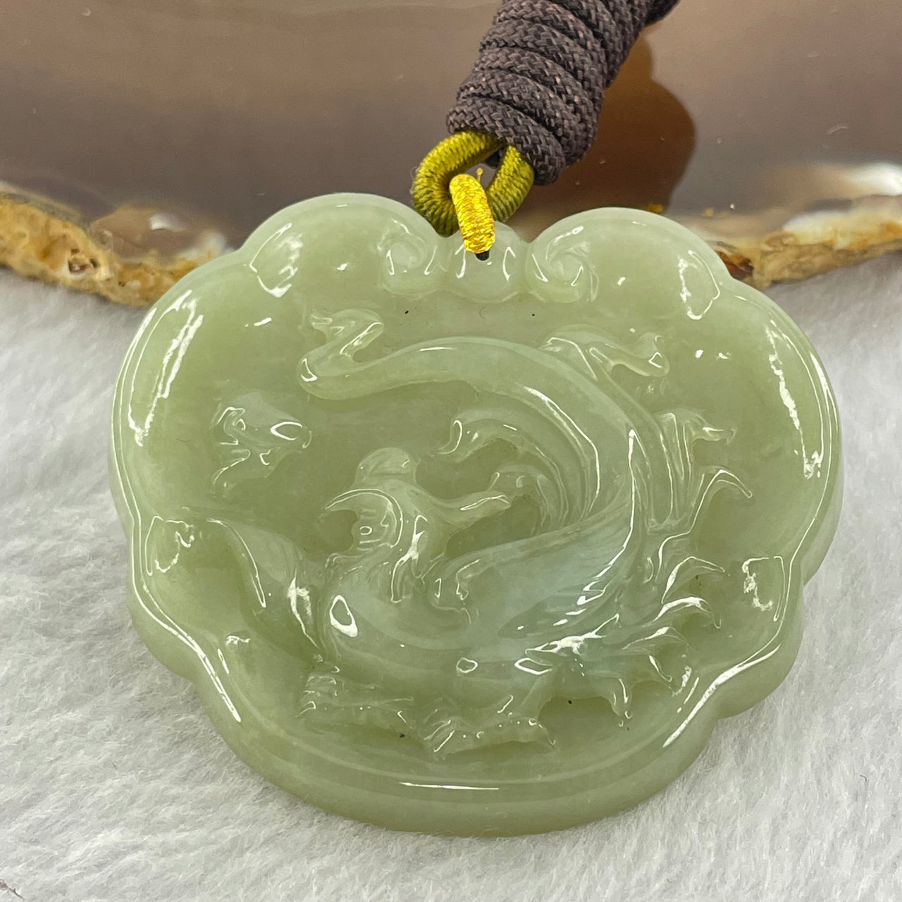 Type A Yellowish Green Jadeite Phoenix Pendent 31.18g 47.3 by 51.8 by 7.0mm