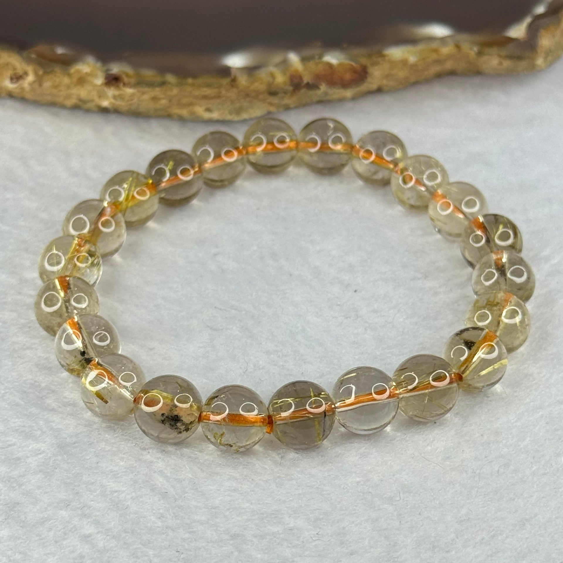 Natural Golden Rutilated Quartz Beads 天然金发水晶手链 19.17g 15cm 8.8mm 22 Beads - Huangs Jadeite and Jewelry Pte Ltd