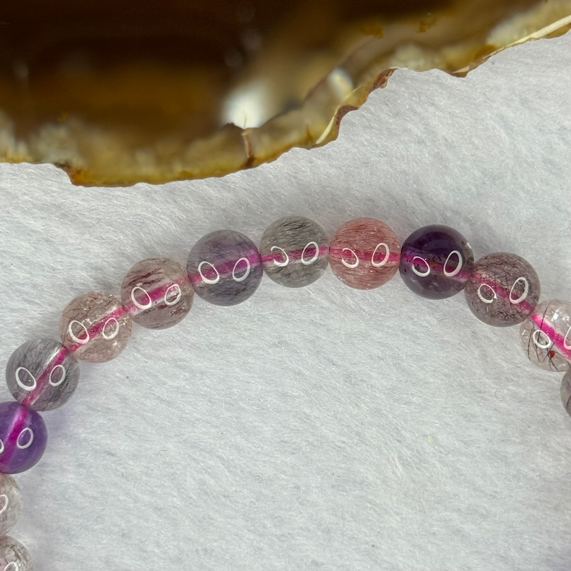 Above Average Grade Natural Super 7 Crystal Beads Bracelet 天然超级七水晶珠手链 13.02g 15.5cm 7.3mm 27 Beads - Huangs Jadeite and Jewelry Pte Ltd