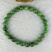 Natural Emerald And Ruby Zoisite Beads Bracelet 18.20g 15.5cm 7.7mm 25 Beads - Huangs Jadeite and Jewelry Pte Ltd