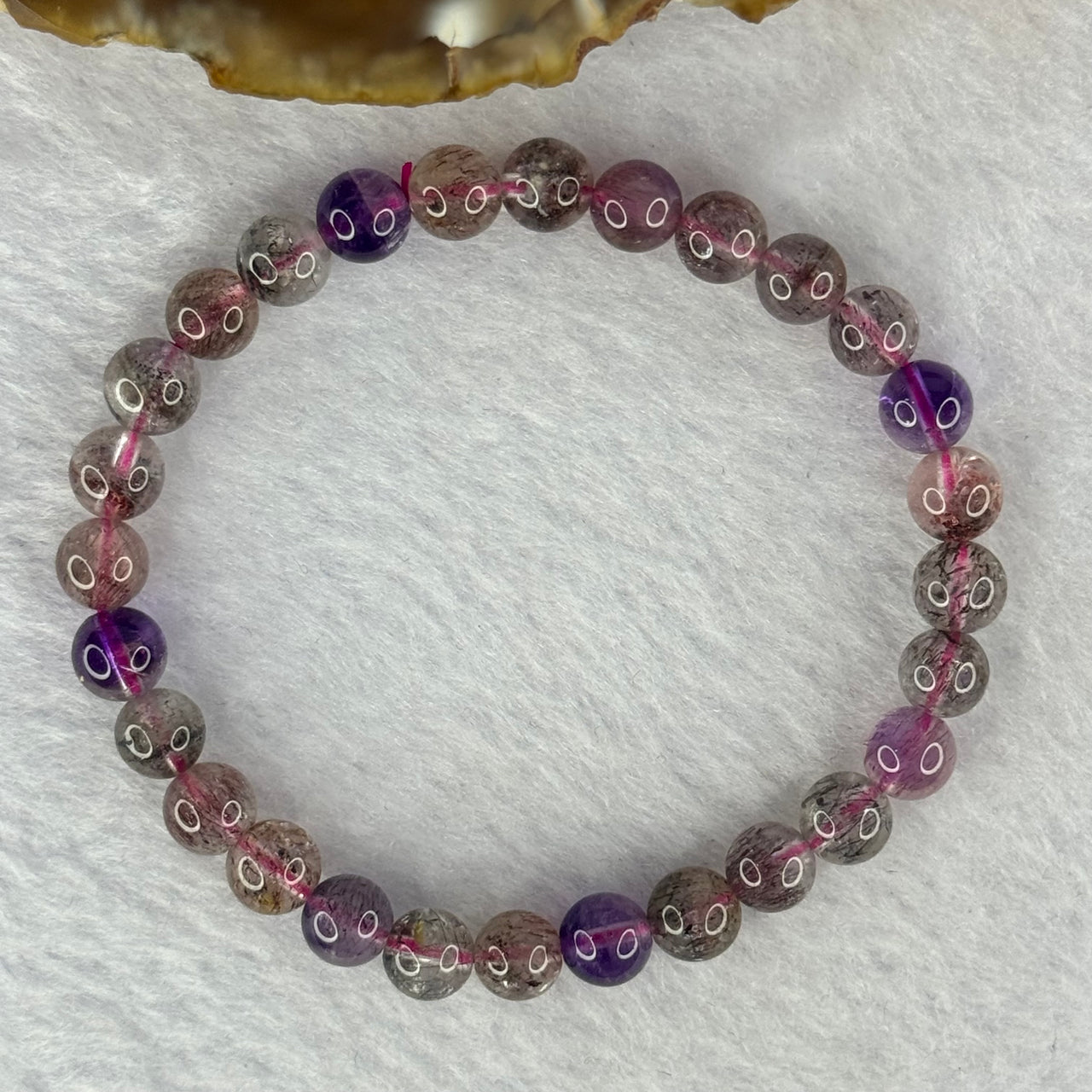 Above Average Grade Natural Super 7 Crystal Beads Bracelet 天然超级七水晶珠手链 11.27g 15.5cm 6.9mm 28 Beads - Huangs Jadeite and Jewelry Pte Ltd