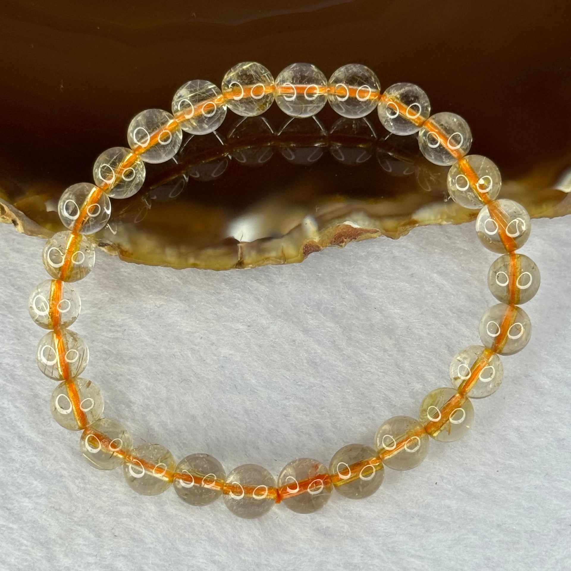 Natural Golden Rutilated Quartz Beads 天然金发水晶手链 13.10g 15cm 7.4mm 27 Beads - Huangs Jadeite and Jewelry Pte Ltd