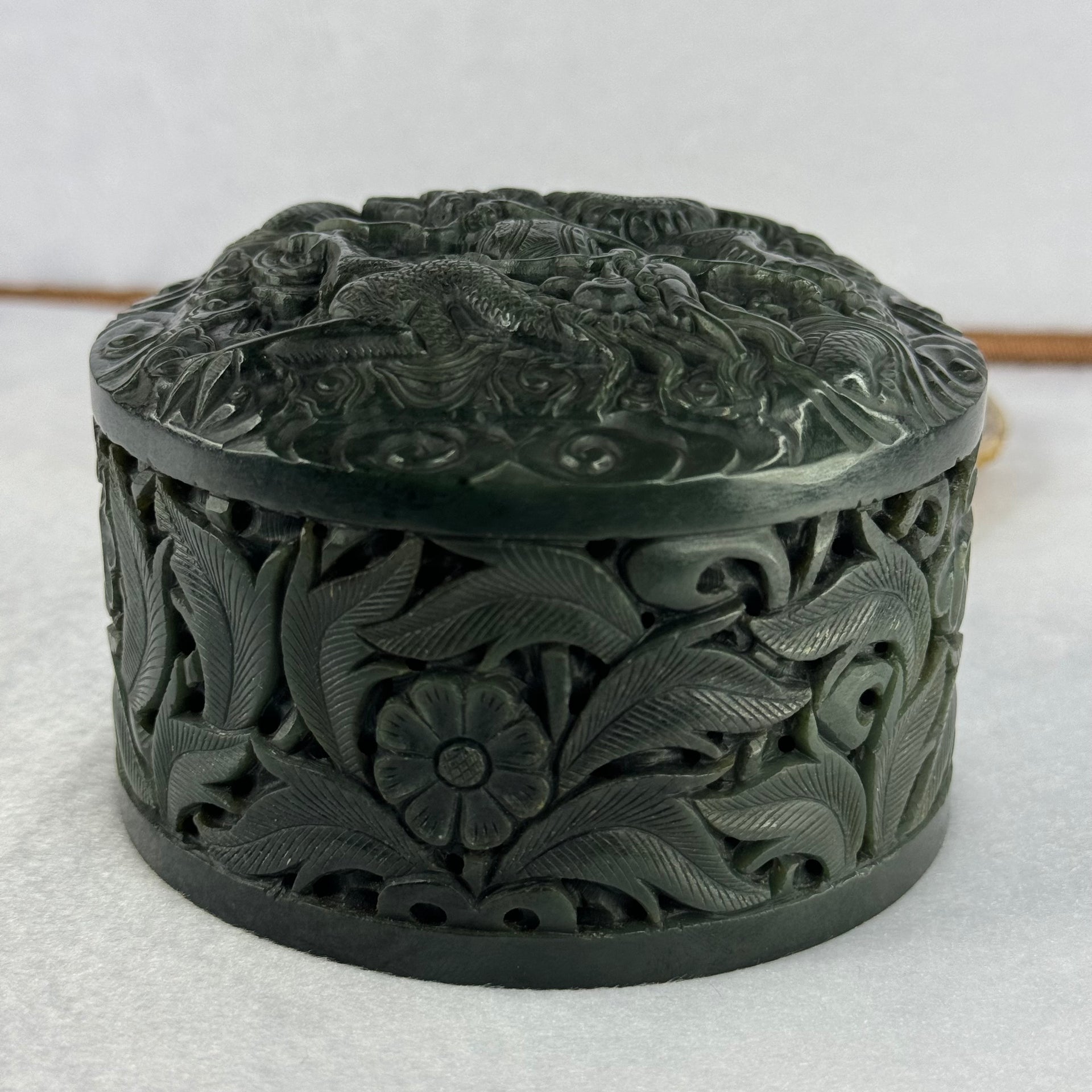 Antique Dark Green Nephrite Double Dragons in Clouds with Flowers and Leaves Seal 1,625.5g 108.2 by 107.6 by 71.6mm - Huangs Jadeite and Jewelry Pte Ltd