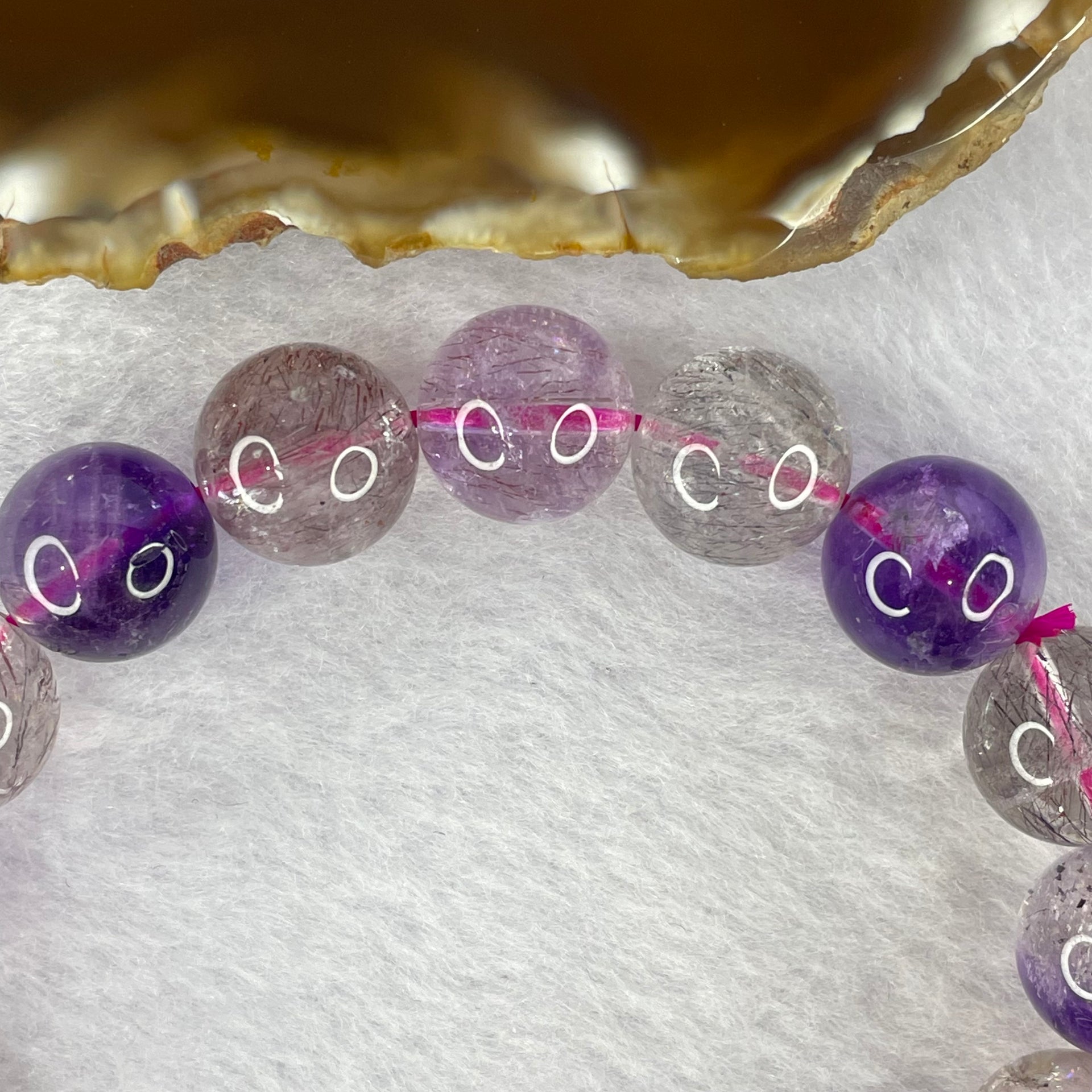 Above Average Grade Natural Super 7 Crystal Beads Bracelet 天然超级七水晶珠手链 54.72g 19.5cm 13.3mm 17 Beads - Huangs Jadeite and Jewelry Pte Ltd