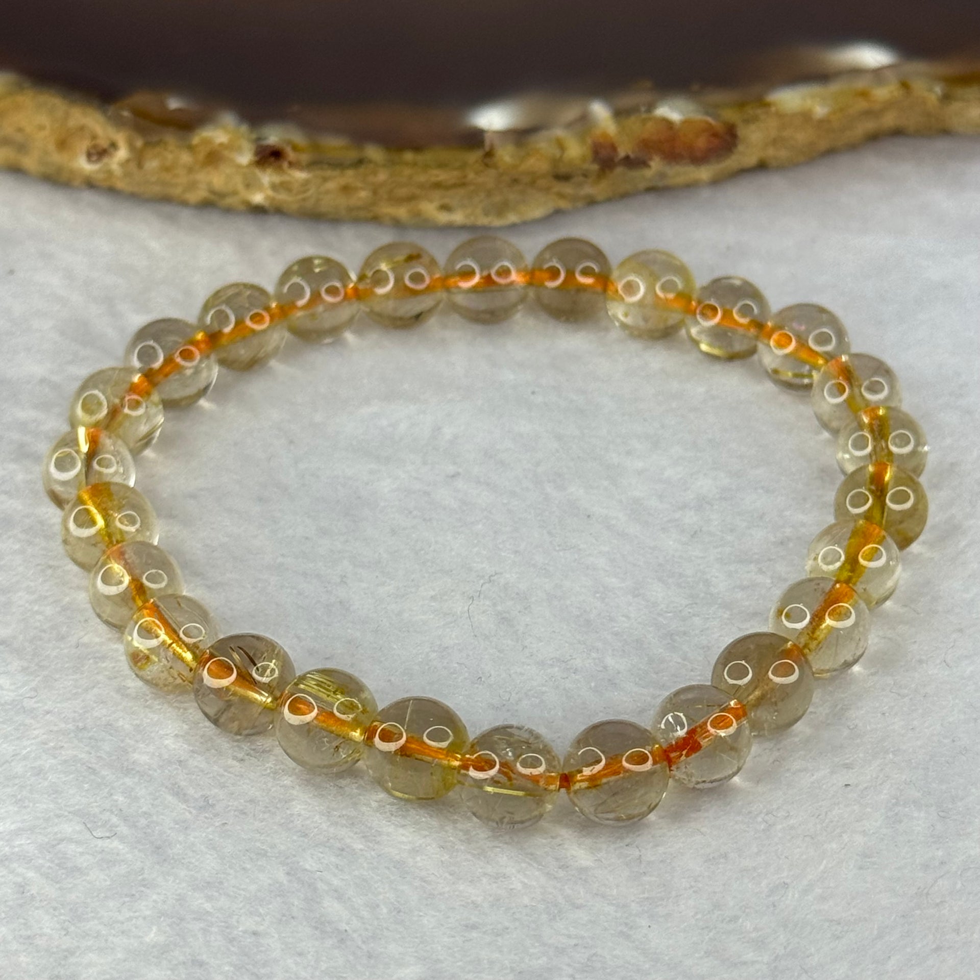 Natural Golden Rutilated Quartz Beads 天然金发水晶手链 13.05g 15cm 7.3mm 26 Beads - Huangs Jadeite and Jewelry Pte Ltd