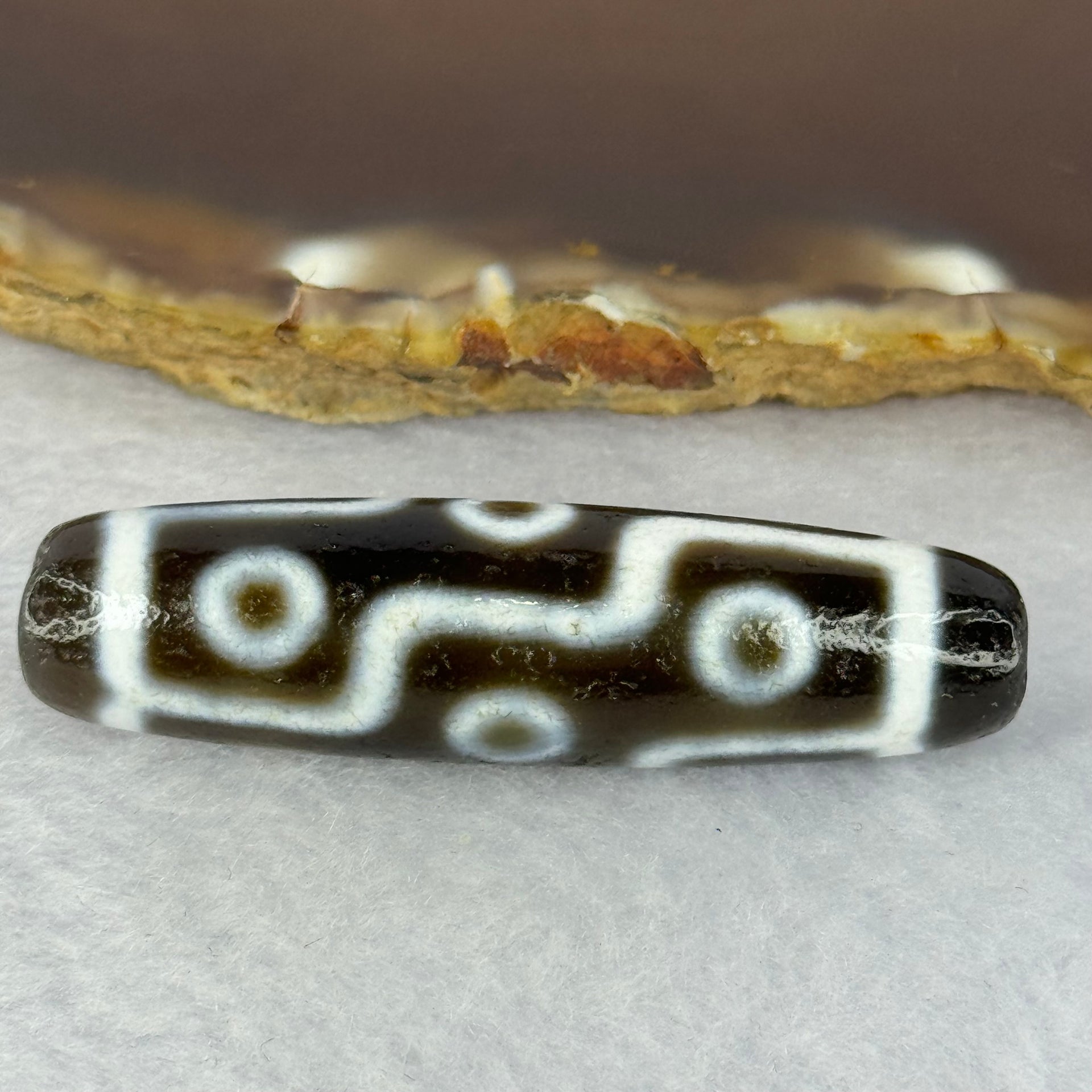 Natural Powerful Tibetan Old Oily Agate 9 Eyes Dzi Bead Heavenly Master (Tian Zhu) 九眼天诛 12.81g 48.8 by 12.9mm - Huangs Jadeite and Jewelry Pte Ltd