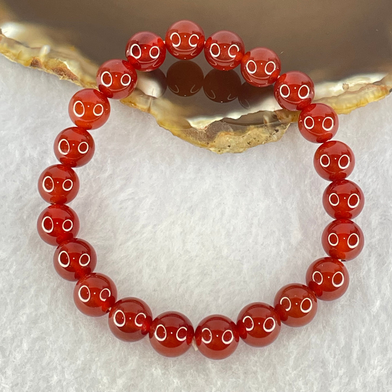 Natural Carnelian Agate Beads Bracelet 16.27g 15cm 8.3mm 22 Beads