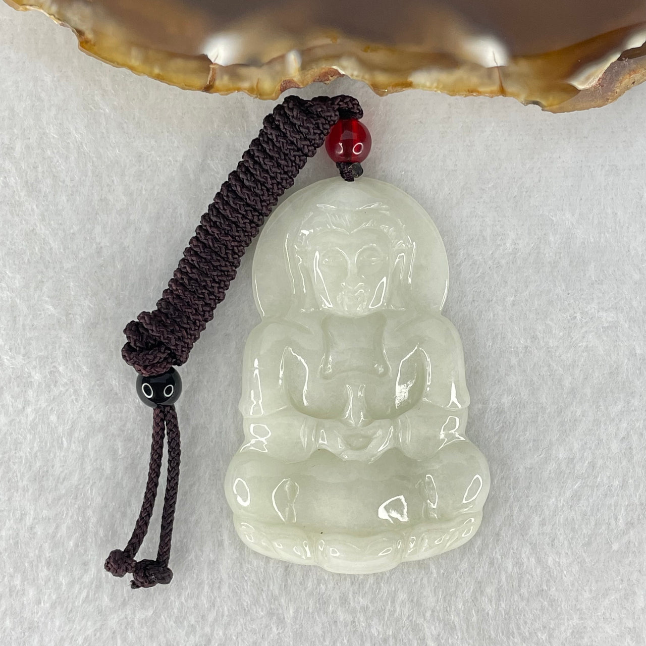 Type A Faint Lavender Jadeite Guan Yin Pendant 13.75g 51.2 by 34.5 by 4.6mm