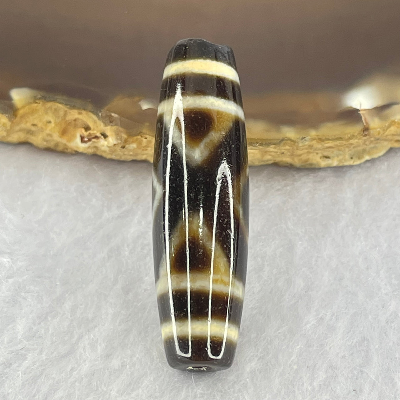 Natural Powerful Tibetan Old Oily Agate 2-Eye Vajra Dzi Bead Heavenly Master (Tian Zhu) 二眼天珠 7.20g 38.0 by 11.2mm