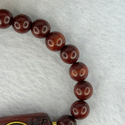 Natural Blood Zitan Beads with Rotating Turquoise Om Mani Padme Hum Powerful Mantra Bracelet 天然血檀木旋转唵嘛呢叭咪吽手链 10.58g 15cm 8.1mm 18 Beads / 30.2 by 17.2 by 7.4mm - Huangs Jadeite and Jewelry Pte Ltd